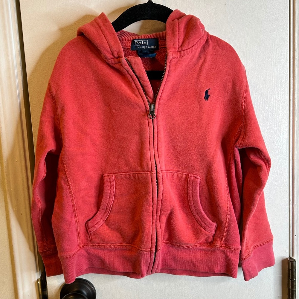 Polo Ralph Lauren Kids Red Full Zip Hoodie Sweatshirt Navy Pony Size 5